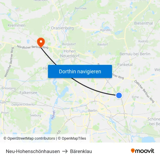 Neu-Hohenschönhausen to Bärenklau map