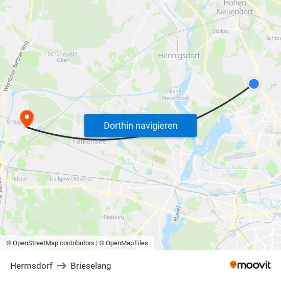 Hermsdorf to Brieselang map