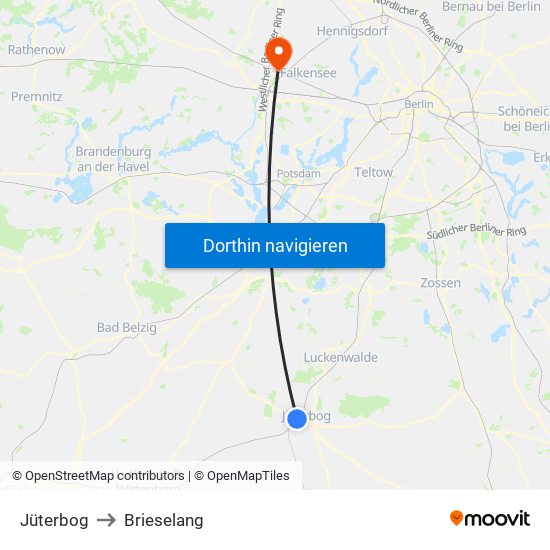 Jüterbog to Brieselang map