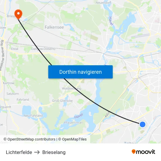 Lichterfelde to Brieselang map