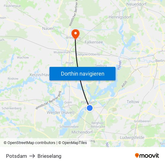 Potsdam to Brieselang map