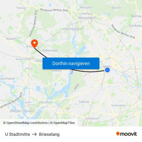 U Stadtmitte to Brieselang map