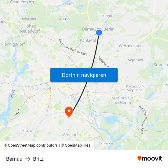 Bernau to Britz map