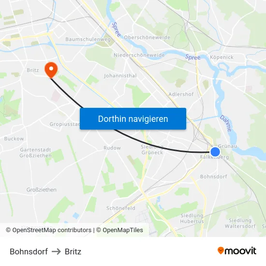 Bohnsdorf to Britz map