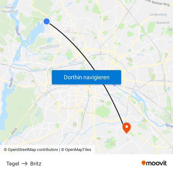 Tegel to Britz map