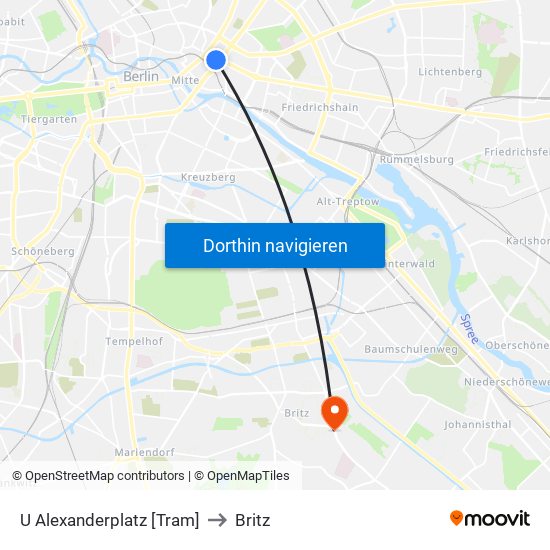 U Alexanderplatz [Tram] to Britz map