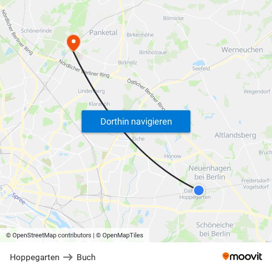 Hoppegarten to Buch map