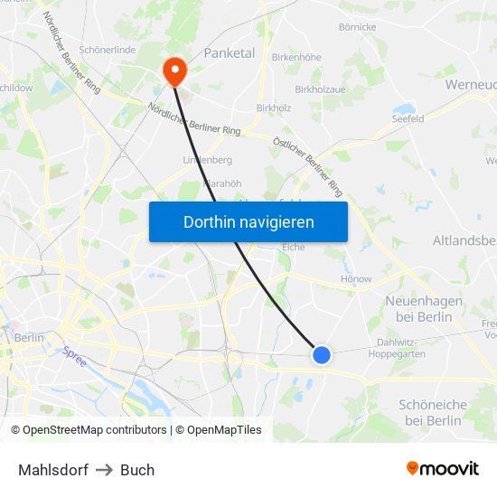 Mahlsdorf to Buch map