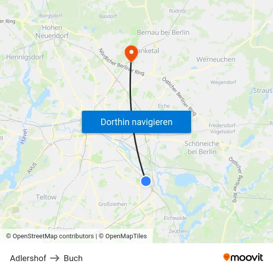 Adlershof to Buch map