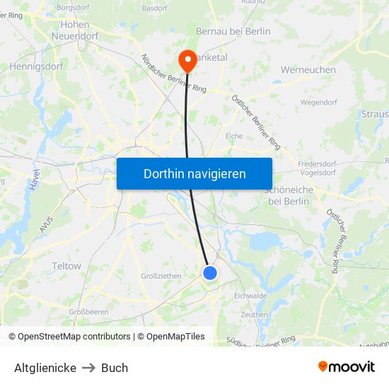 Altglienicke to Buch map