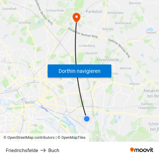 Friedrichsfelde to Buch map