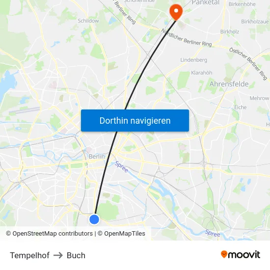 Tempelhof to Buch map