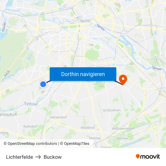 Lichterfelde to Buckow map