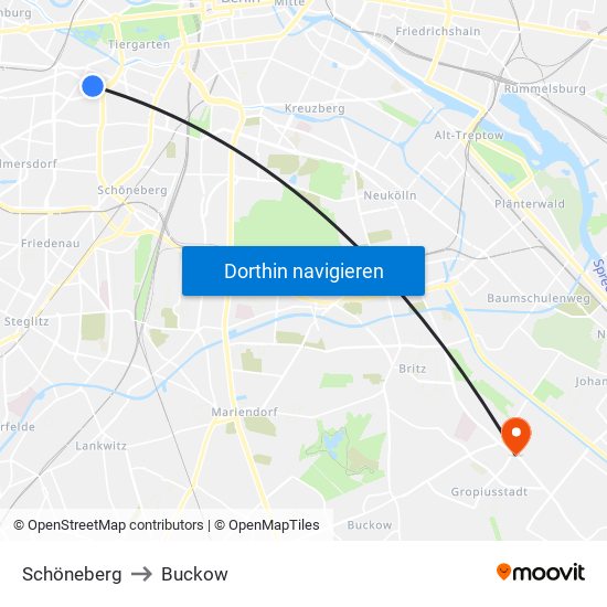 Schöneberg to Buckow map