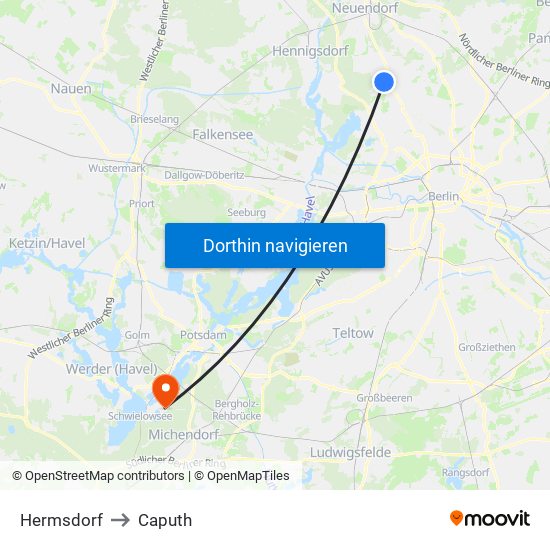 Hermsdorf to Caputh map
