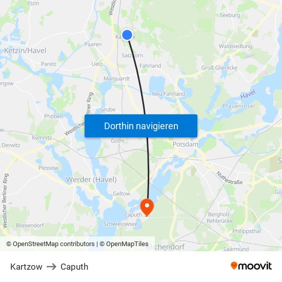 Kartzow to Caputh map
