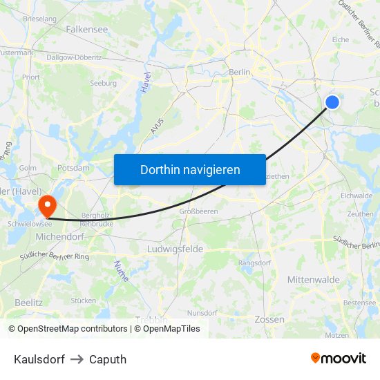 Kaulsdorf to Caputh map