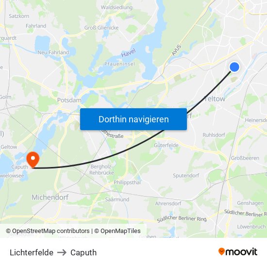 Lichterfelde to Caputh map