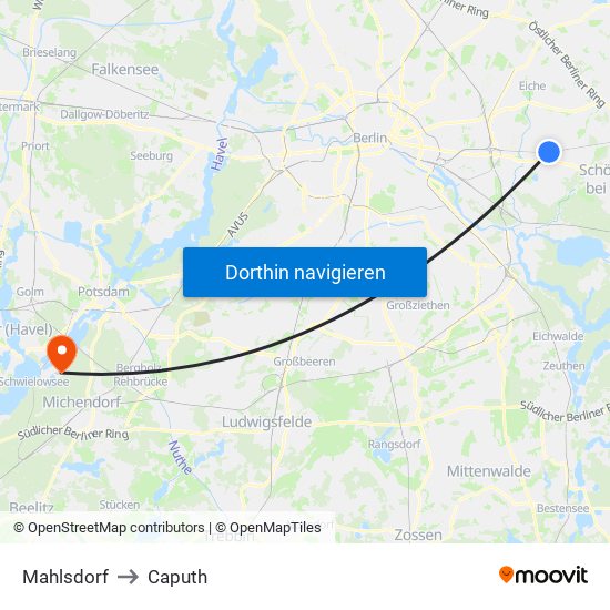 Mahlsdorf to Caputh map