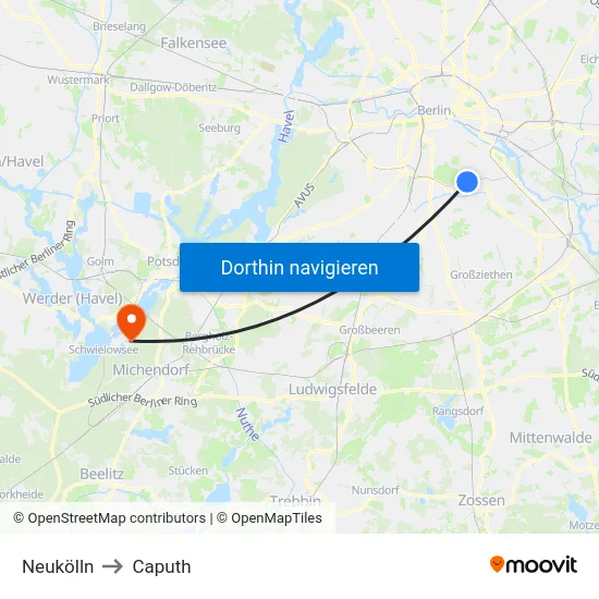 Neukölln to Caputh map