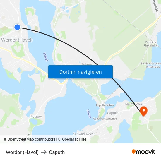 Werder (Havel) to Caputh map