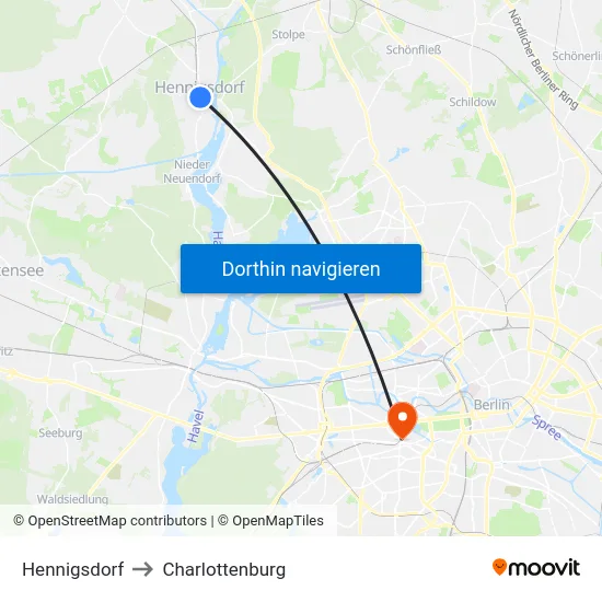 Hennigsdorf to Charlottenburg map