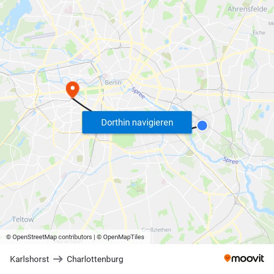 Karlshorst to Charlottenburg map