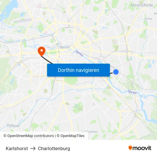 Karlshorst to Charlottenburg map
