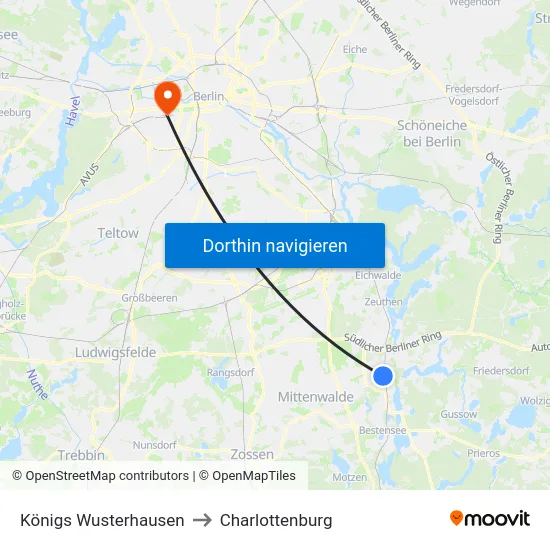 Königs Wusterhausen to Charlottenburg map