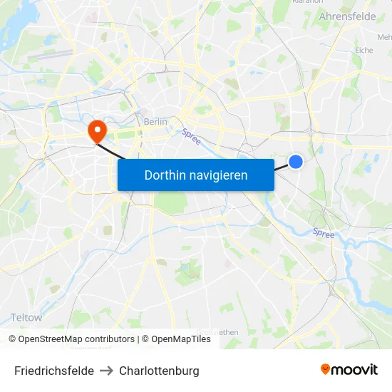 Friedrichsfelde to Charlottenburg map