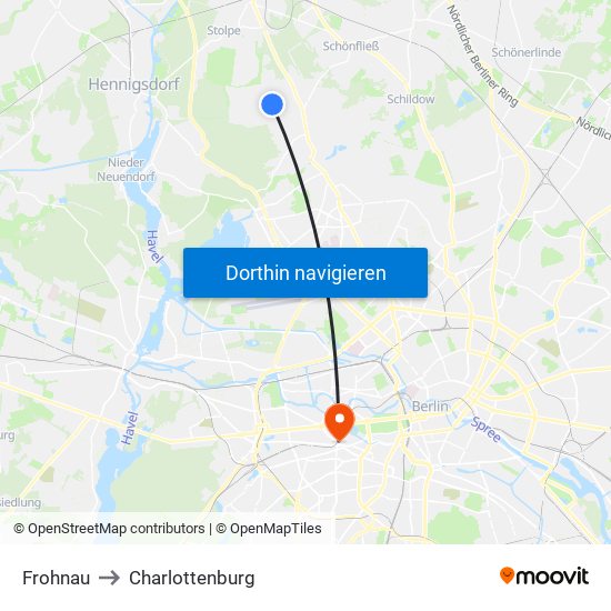 Frohnau to Charlottenburg map