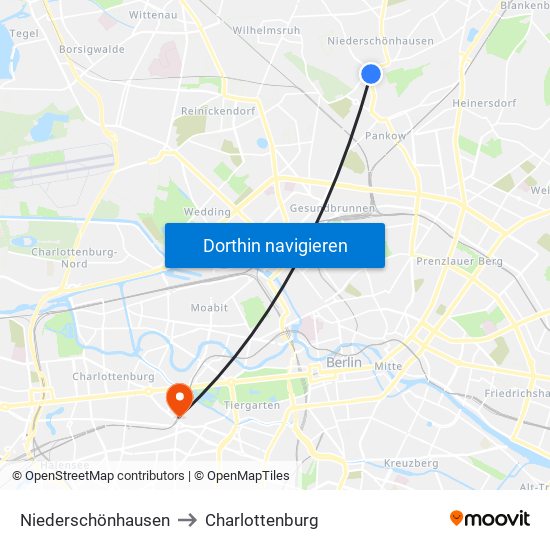 Niederschönhausen to Charlottenburg map