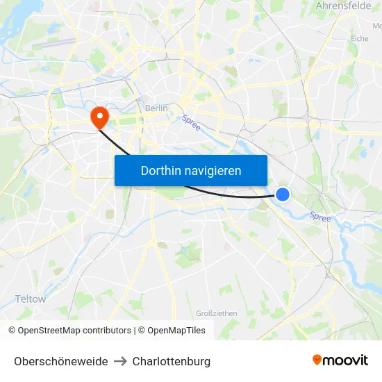 Oberschöneweide to Charlottenburg map