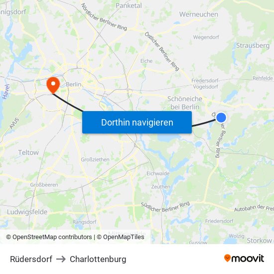Rüdersdorf to Charlottenburg map