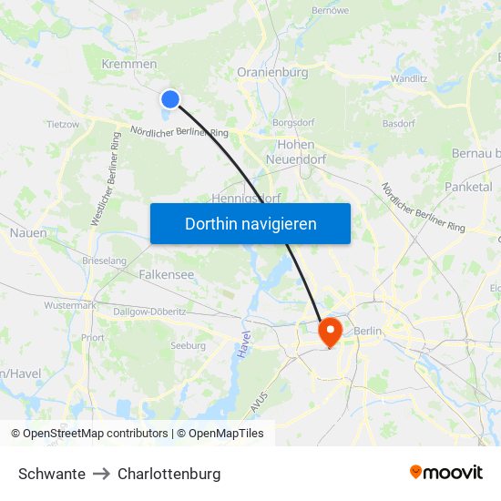 Schwante to Charlottenburg map