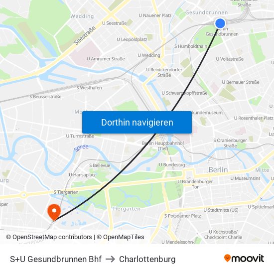 S+U Gesundbrunnen Bhf to Charlottenburg map