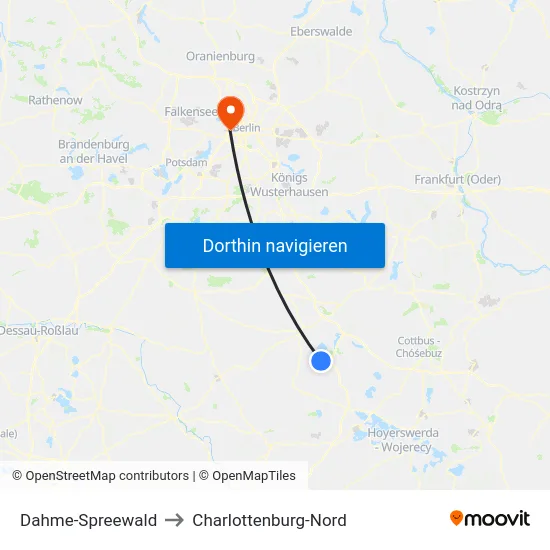 Dahme-Spreewald to Charlottenburg-Nord map