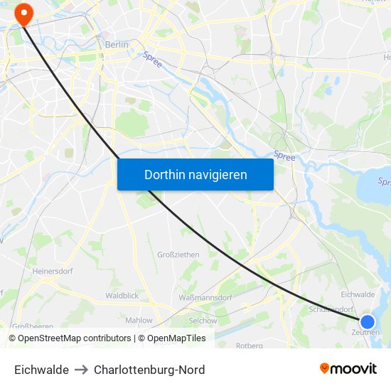 Eichwalde to Charlottenburg-Nord map