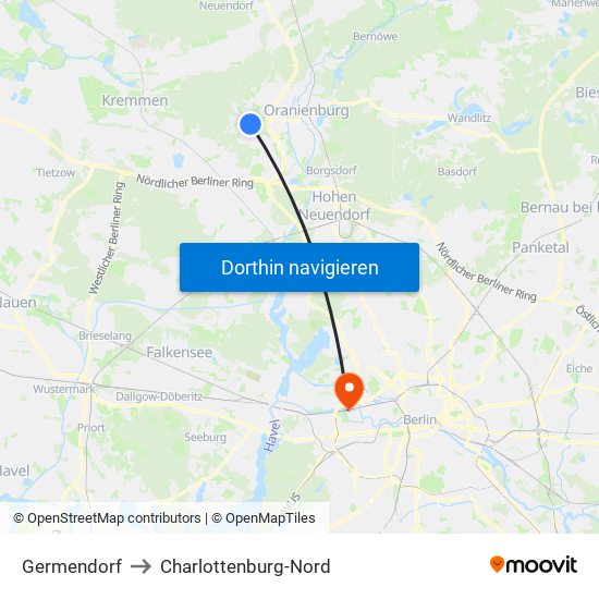 Germendorf to Charlottenburg-Nord map