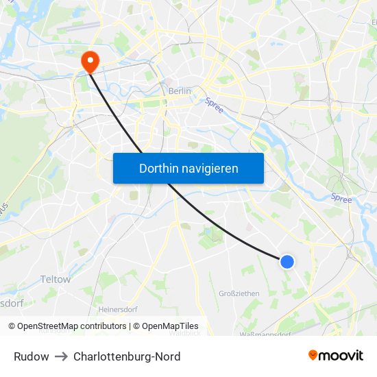 Rudow to Charlottenburg-Nord map