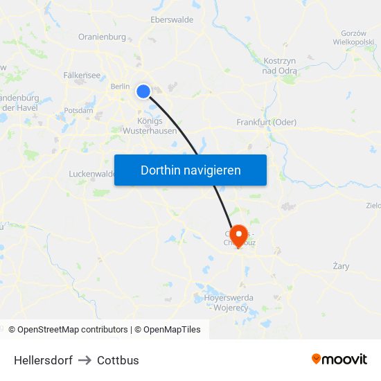 Hellersdorf to Cottbus map