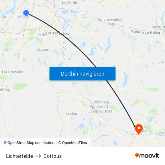 Lichterfelde to Cottbus map