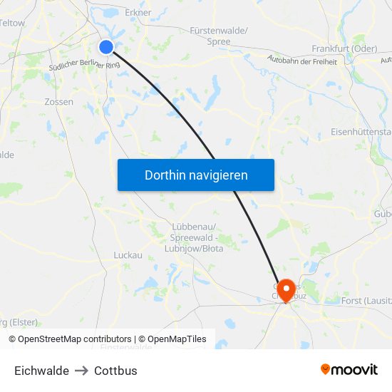 Eichwalde to Cottbus map