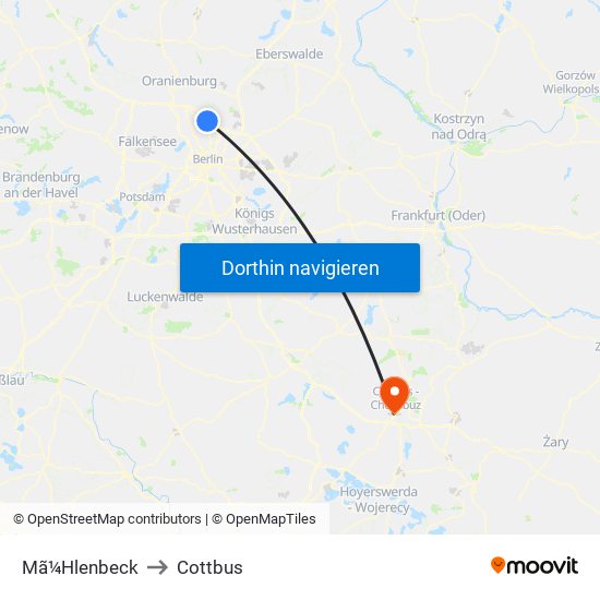 Mã¼Hlenbeck to Cottbus map