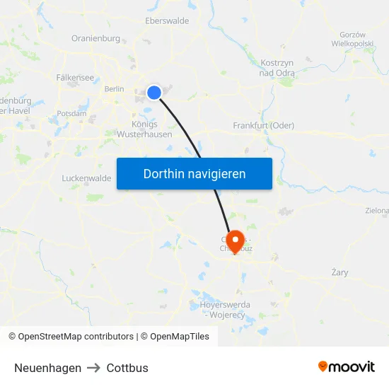 Neuenhagen to Cottbus map
