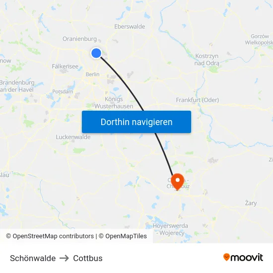 Schönwalde to Cottbus map