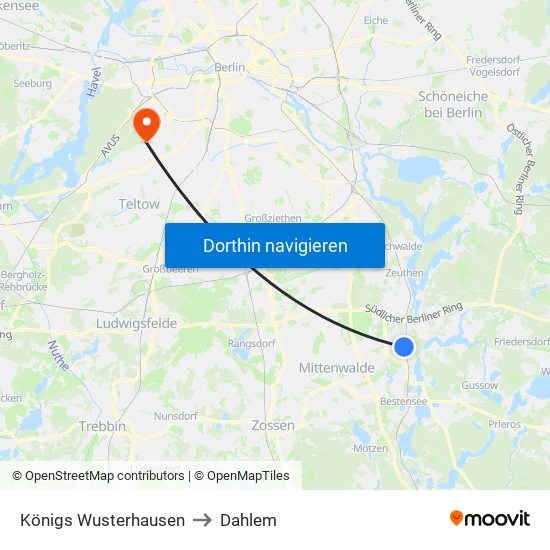 Königs Wusterhausen to Dahlem map