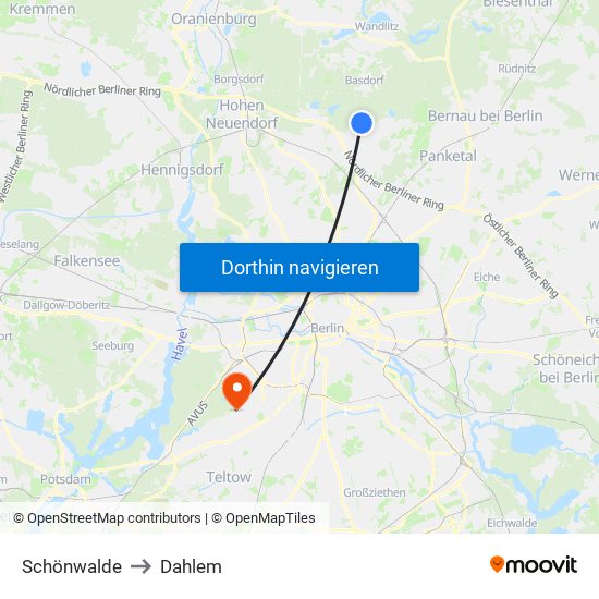 Schönwalde to Dahlem map