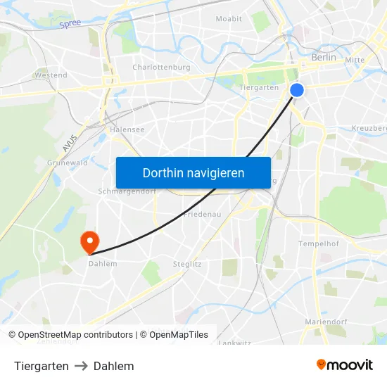 Tiergarten to Dahlem map