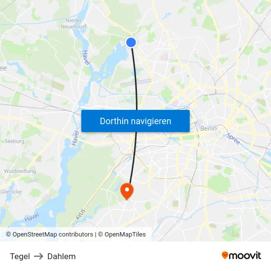 Tegel to Dahlem map